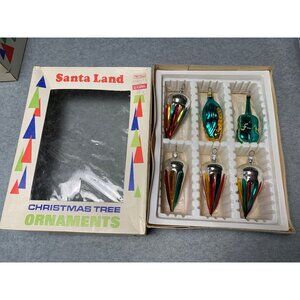 Santa Land Vintage Glass Christmas Tree Ornaments Set 6 Multicolor Teardrop Shap